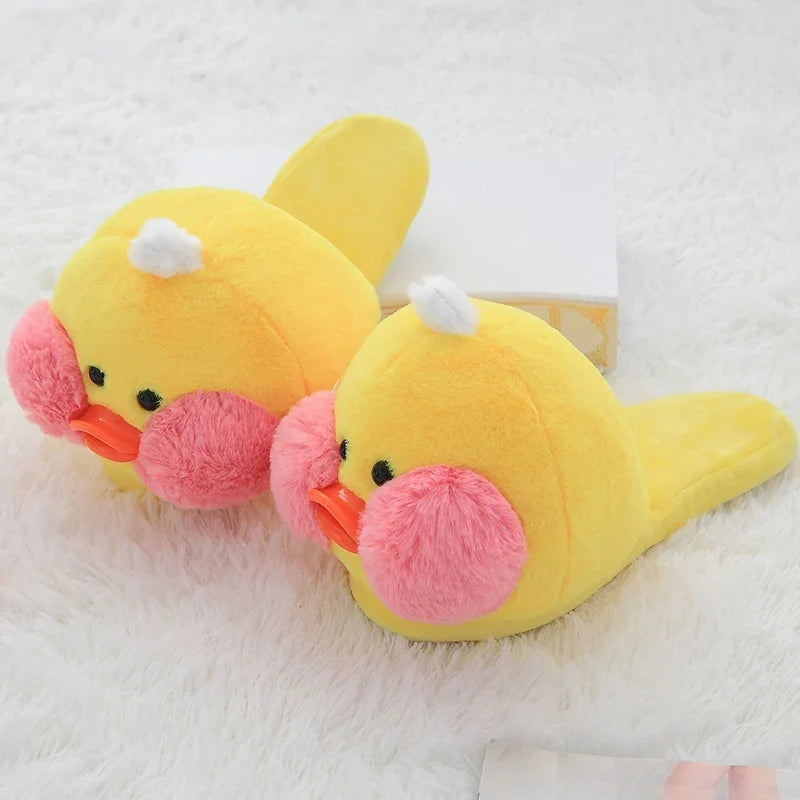 Kawaii Plush Ducky Slippers – Cute Fluffy Duck Footwear | Yellow & Pink | Sizes 36–41