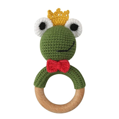 Baby Wooden Teether Crochet Rattle Toy – BPA Free | 38 Animal Designs | Newborn Infant Sensory Toy | Baby Shower Gift