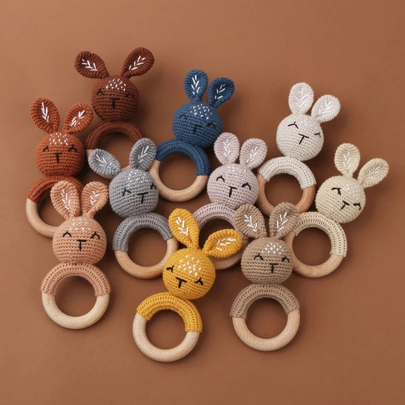 Baby Wooden Teether Crochet Rattle Toy – BPA Free | 38 Animal Designs | Newborn Infant Sensory Toy | Baby Shower Gift