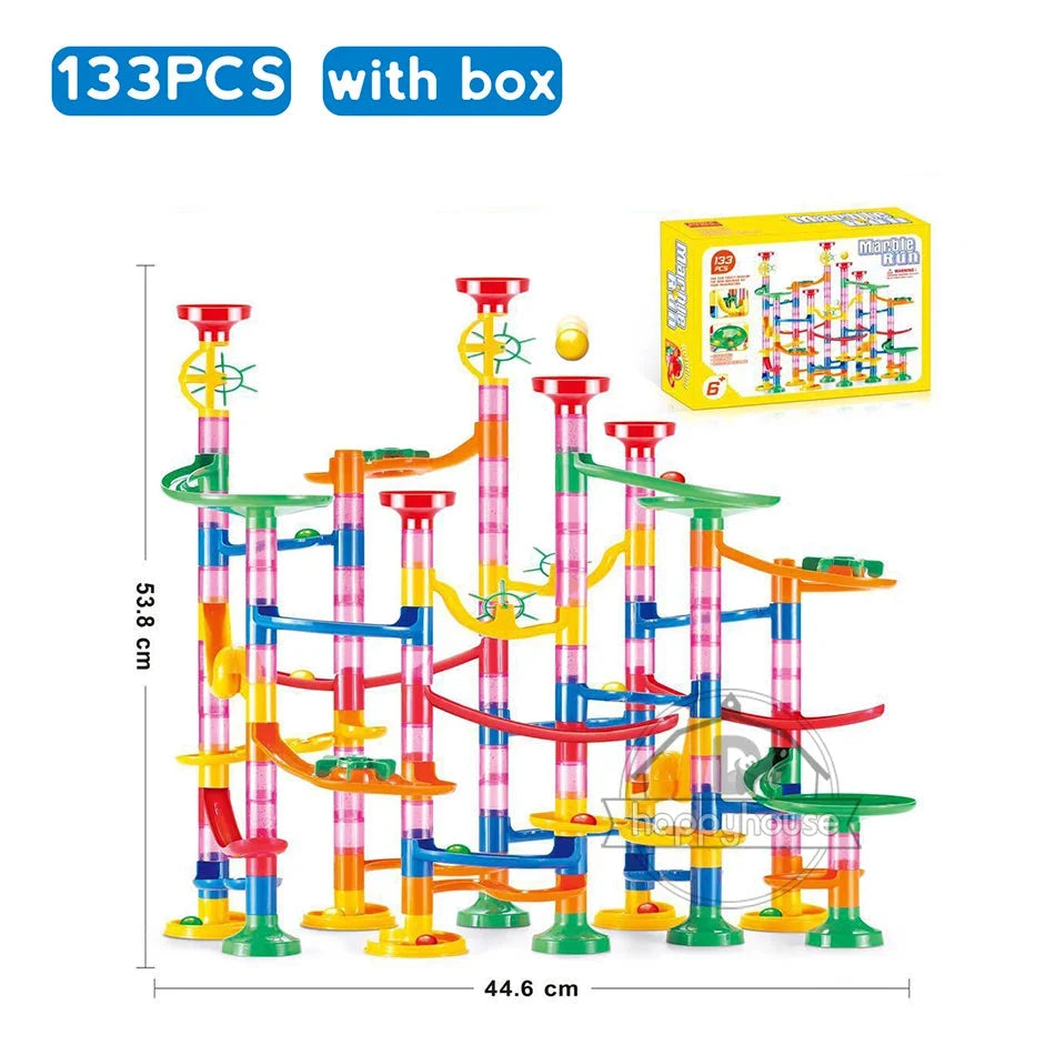 Marble Run Race Track Building Blocks – 3D Maze Ball Roll Toy | 50–232 Pieces | STEM DIY Coaster Set | Kids Birthday Christmas Gift