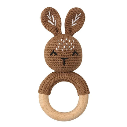 Baby Wooden Teether Crochet Rattle Toy – BPA Free | 38 Animal Designs | Newborn Infant Sensory Toy | Baby Shower Gift