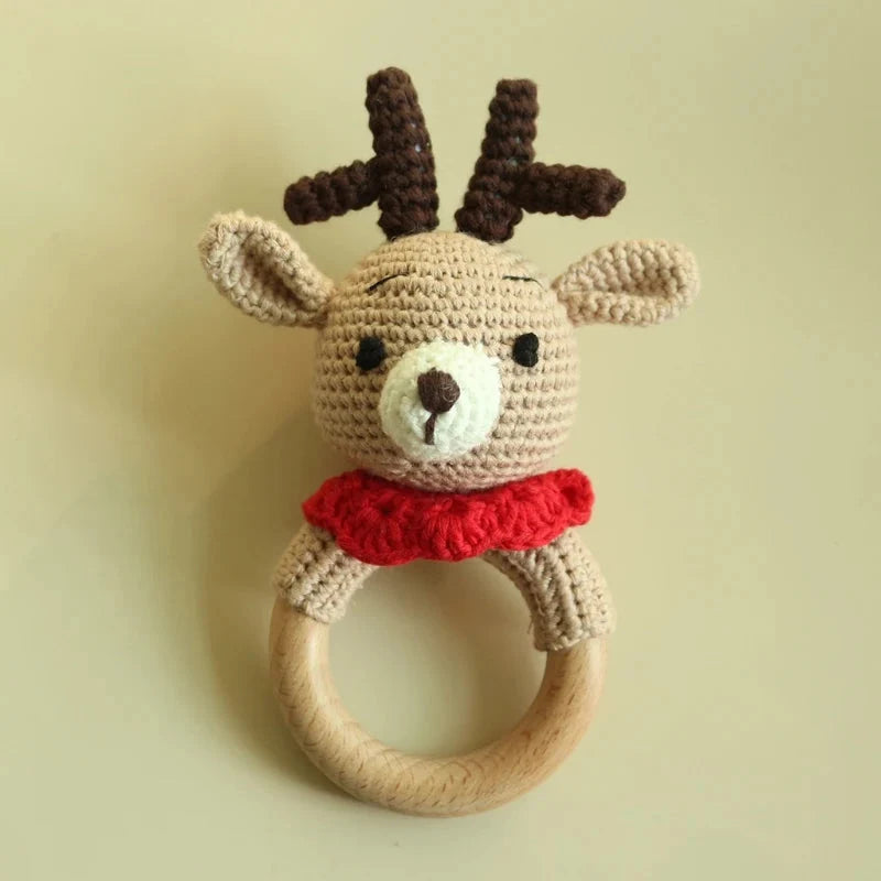 Baby Wooden Teether Crochet Rattle Toy – BPA Free | 38 Animal Designs | Newborn Infant Sensory Toy | Baby Shower Gift