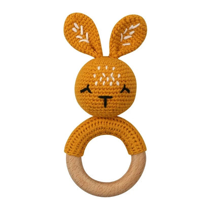 Baby Wooden Teether Crochet Rattle Toy – BPA Free | 38 Animal Designs | Newborn Infant Sensory Toy | Baby Shower Gift