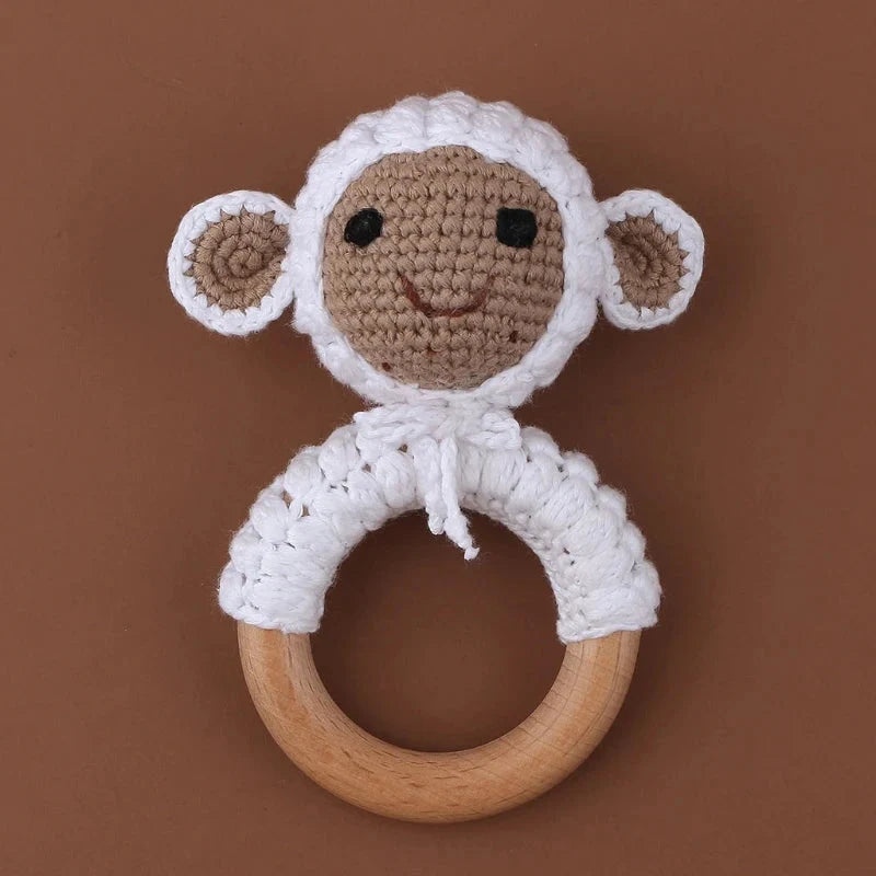 Baby Wooden Teether Crochet Rattle Toy – BPA Free | 38 Animal Designs | Newborn Infant Sensory Toy | Baby Shower Gift