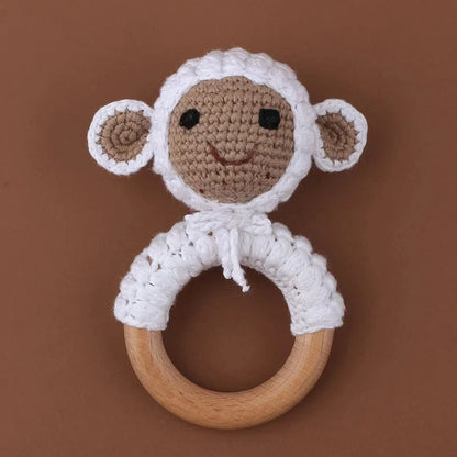 Baby Wooden Teether Crochet Rattle Toy – BPA Free | 38 Animal Designs | Newborn Infant Sensory Toy | Baby Shower Gift