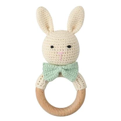 Baby Wooden Teether Crochet Rattle Toy – BPA Free | 38 Animal Designs | Newborn Infant Sensory Toy | Baby Shower Gift