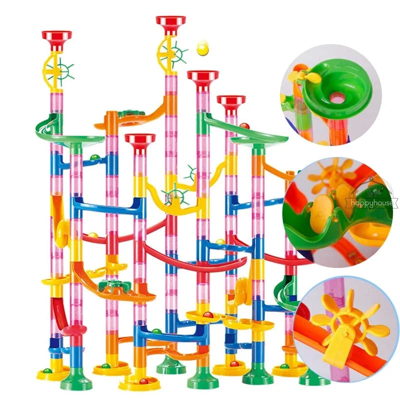 Marble Run Race Track Building Blocks – 3D Maze Ball Roll Toy | 50–232 Pieces | STEM DIY Coaster Set | Kids Birthday Christmas Gift