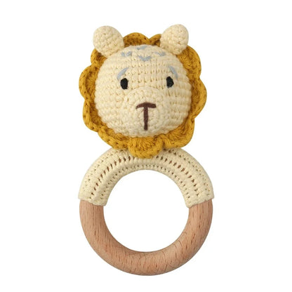 Baby Wooden Teether Crochet Rattle Toy – BPA Free | 38 Animal Designs | Newborn Infant Sensory Toy | Baby Shower Gift