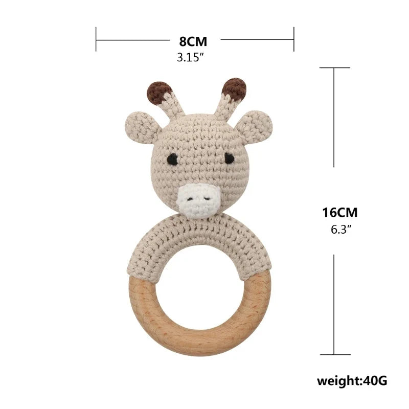 Baby Wooden Teether Crochet Rattle Toy – BPA Free | 38 Animal Designs | Newborn Infant Sensory Toy | Baby Shower Gift