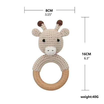Baby Wooden Teether Crochet Rattle Toy – BPA Free | 38 Animal Designs | Newborn Infant Sensory Toy | Baby Shower Gift