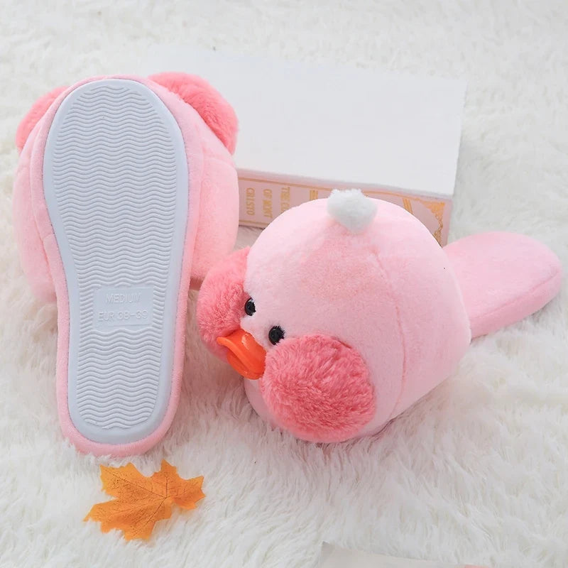Kawaii Plush Ducky Slippers – Cute Fluffy Duck Footwear | Yellow & Pink | Sizes 36–41