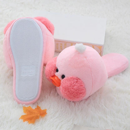 Kawaii Plush Ducky Slippers – Cute Fluffy Duck Footwear | Yellow & Pink | Sizes 36–41