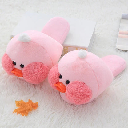 Kawaii Plush Ducky Slippers – Cute Fluffy Duck Footwear | Yellow & Pink | Sizes 36–41