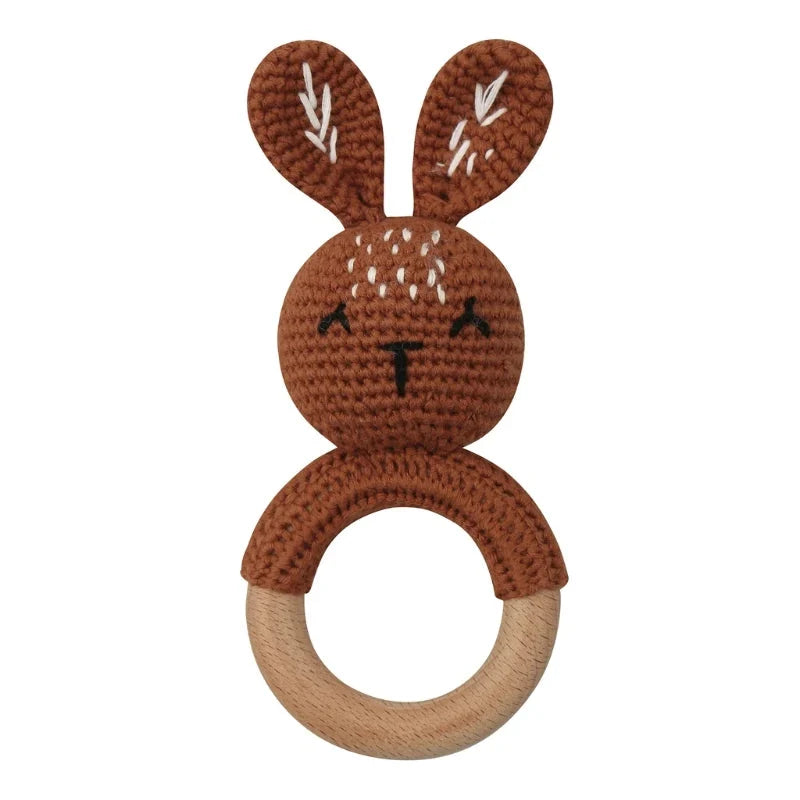Baby Wooden Teether Crochet Rattle Toy – BPA Free | 38 Animal Designs | Newborn Infant Sensory Toy | Baby Shower Gift