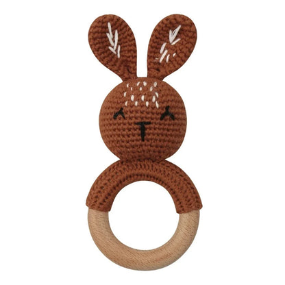 Baby Wooden Teether Crochet Rattle Toy – BPA Free | 38 Animal Designs | Newborn Infant Sensory Toy | Baby Shower Gift