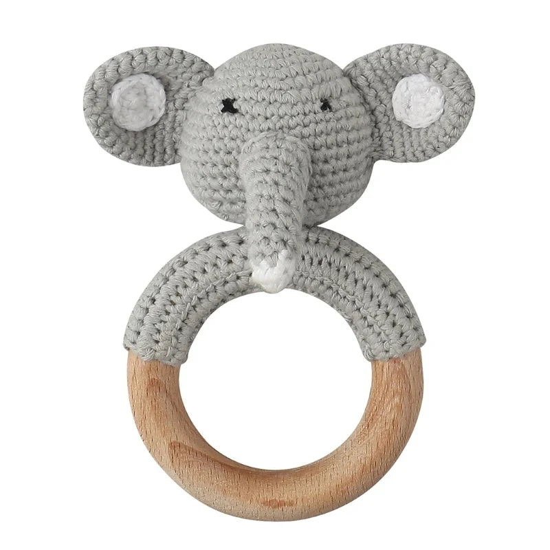 Baby Wooden Teether Crochet Rattle Toy – BPA Free | 38 Animal Designs | Newborn Infant Sensory Toy | Baby Shower Gift