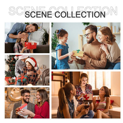 Lifestyle collage showing people exchanging gifts together