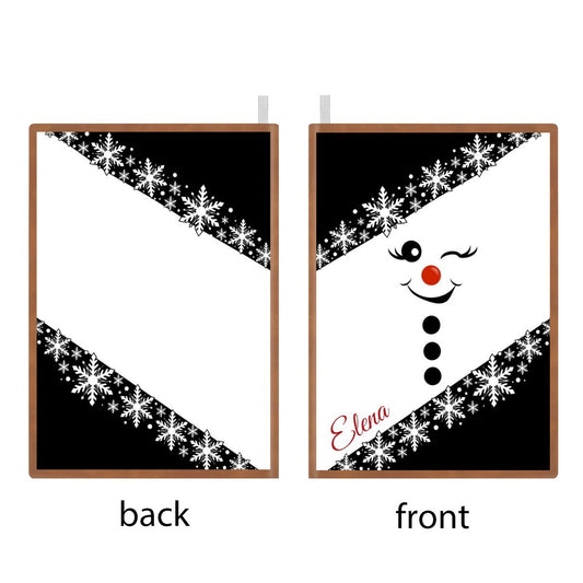 Snowman A5 notebook cover with snowflakes, red nose, and custom name Elena