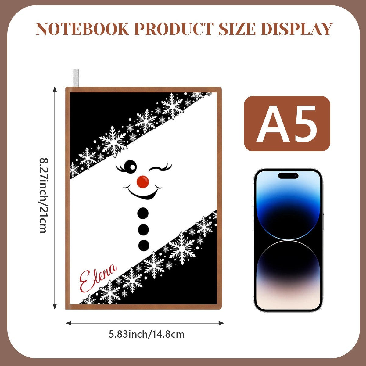 A5 notebook size display with snowman cover illustration