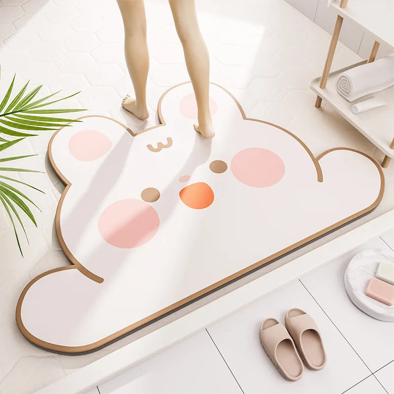 Kawaii Bunny Bathroom Floor Mat – Anti-Slip Absorbent Rug | 4 Sizes