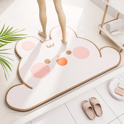 Kawaii Bunny Bathroom Floor Mat – Anti-Slip Absorbent Rug | 4 Sizes