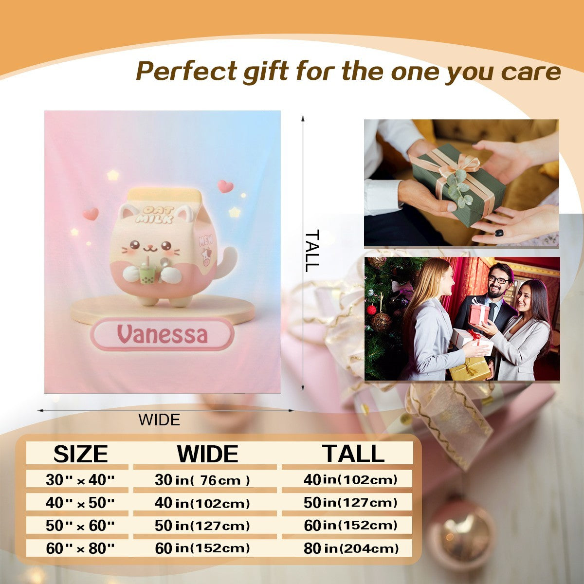 Pastel pink blanket with bunny artwork and “Vanessa” label, shown flat
