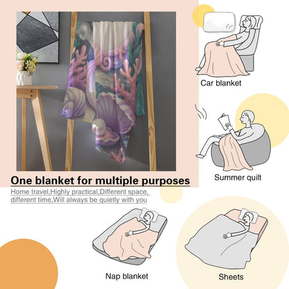 Personalized mermaid throw blanket with “Rachel,” shown folded and textured