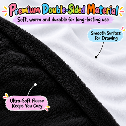 Double-sided coloring blanket fabric, showing textured black and smooth white sides