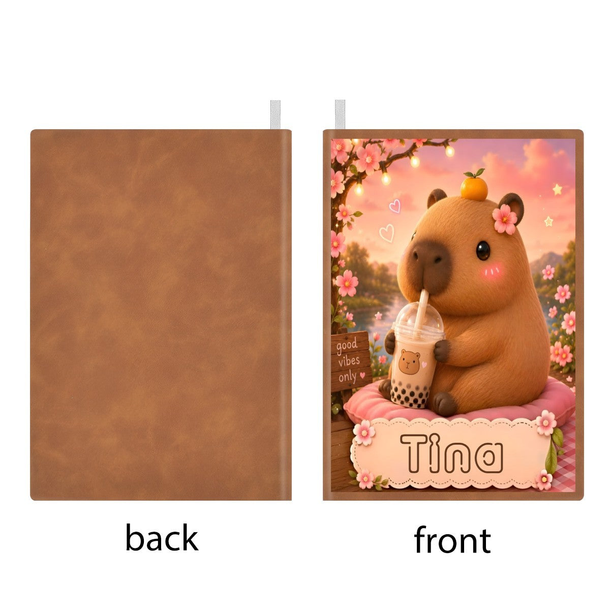 Brown notebook with blank back and cute bear bubble-tea cover on front