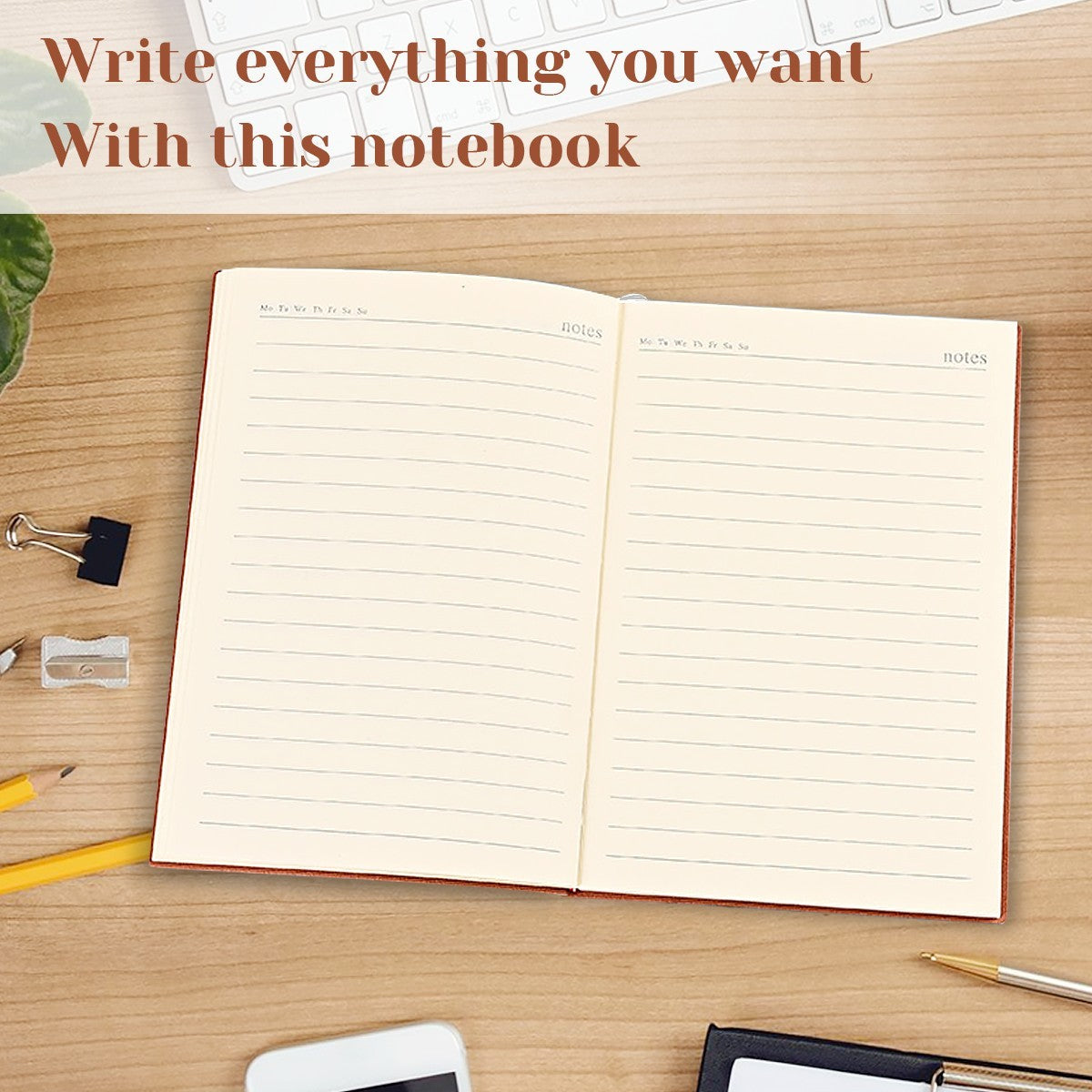 Open notebook with lined writing pages and bear cover visible at the front