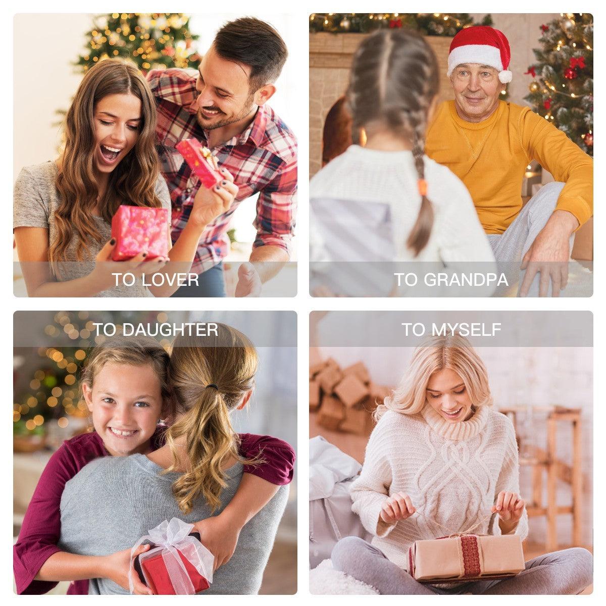 Birthday gift photo collage showing people holding presents