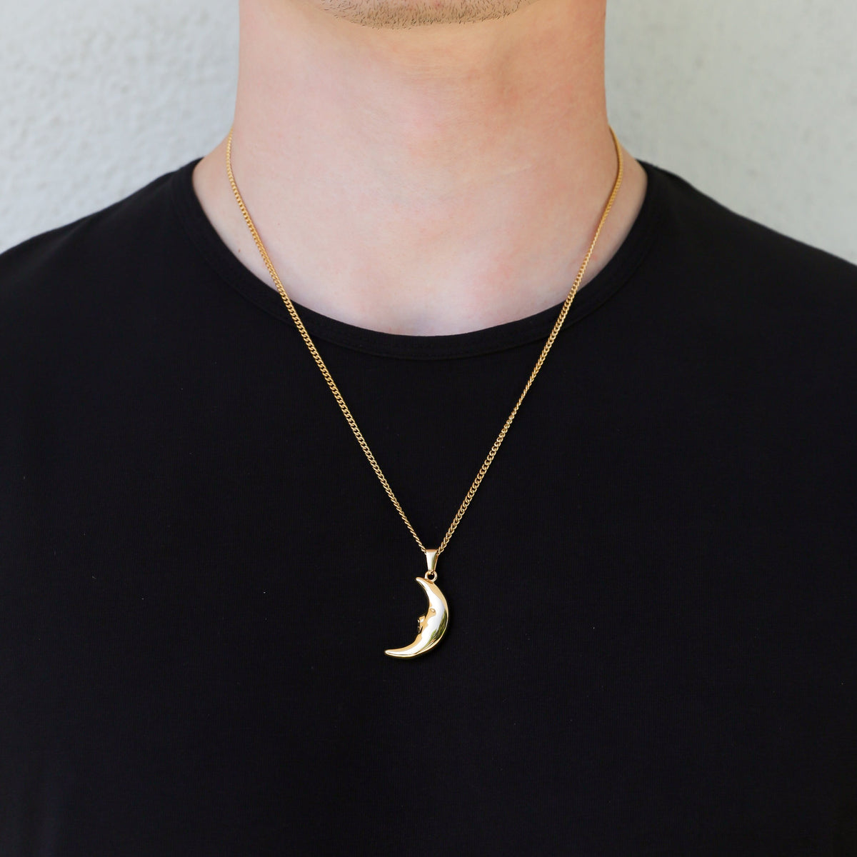 Gold crescent moon pendant necklace with slim chain and single charm