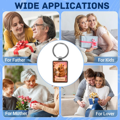 Silver keychain with square bear photo charm shown for Father, Mother, and Kids gifts