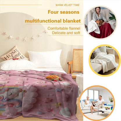 Floral multifunctional blanket draped over a bed