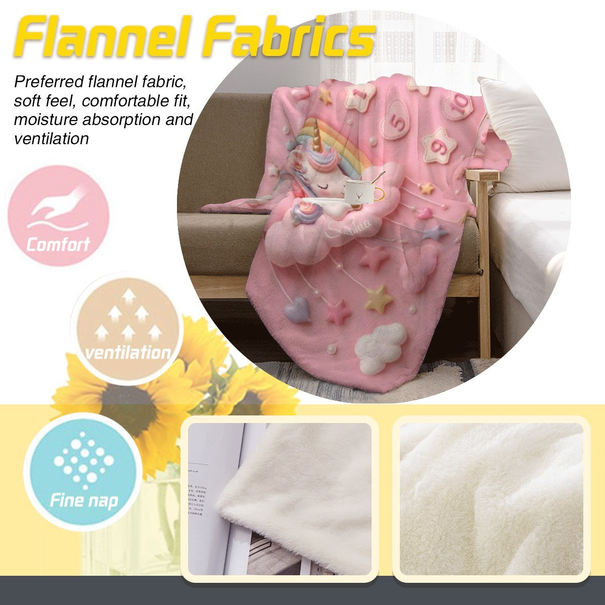 White flannel blanket with soft textured surface
