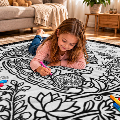 Personalized afternoon tea coloring & doodle blanket with black-and-white doodle print, child coloring