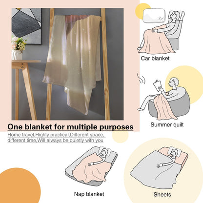 Light cream blanket with smooth, draped fabric and visible stitched edge