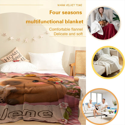Multi-color Jolene teddy bear blanket with pink flowers and scalloped 'Jolene' edge