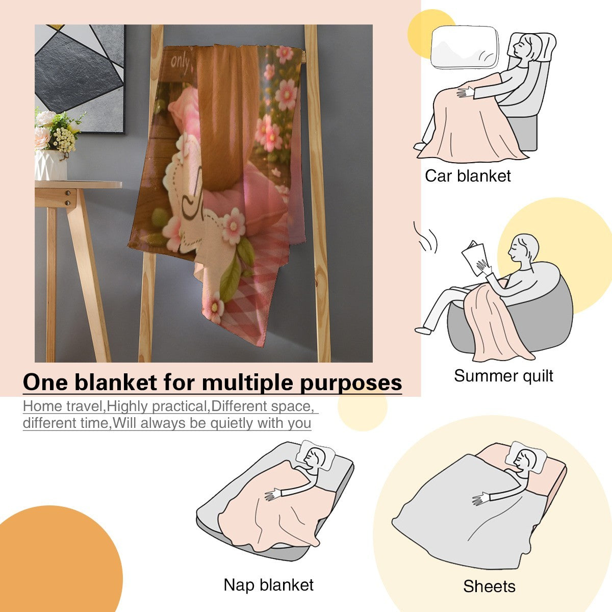 Jolene teddy bear blanket hanging for car or travel use, shown with floral print