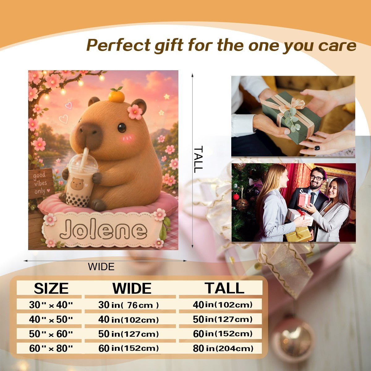 Jolene teddy bear flannel blanket gift with floral trim and wide size dimensions