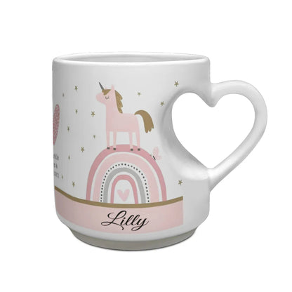 Unicorn Mug - Personalized Unicorn Cup with Heart Shaped Handle & Custom Name - Dream Dragons