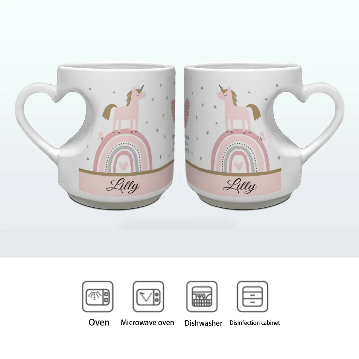 Unicorn Mug - Personalized Unicorn Cup with Heart Shaped Handle & Custom Name - Dream Dragons