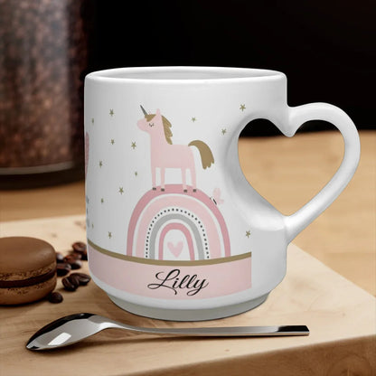 Unicorn Mug - Personalized Unicorn Cup with Heart Shaped Handle & Custom Name - Dream Dragons