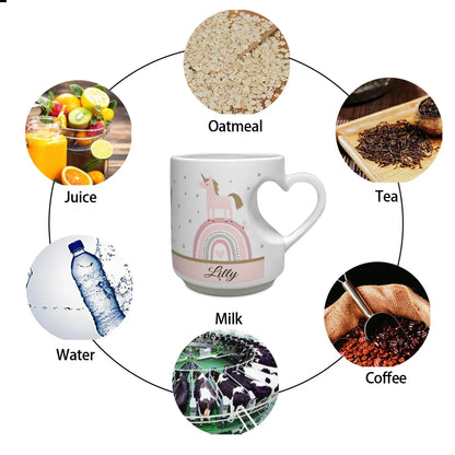 Unicorn Mug - Personalized Unicorn Cup with Heart Shaped Handle & Custom Name - Dream Dragons