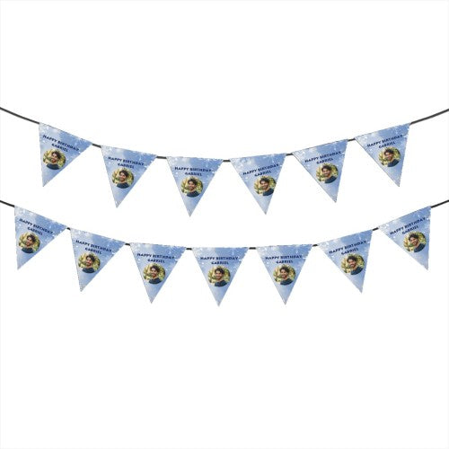 Personalized Photo Birthday Flag Banner with Name and Age - Custom Round Photo Pennant Bunting for Kids, Adults and Pets - Pink Peach or Blue