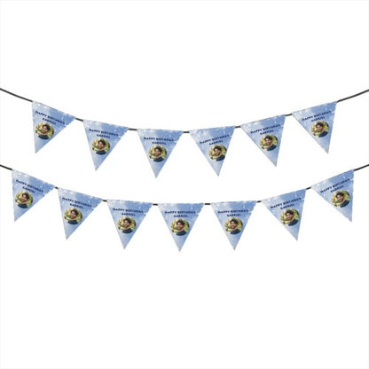 Personalized Photo Birthday Flag Banner with Name and Age - Custom Round Photo Pennant Bunting for Kids, Adults and Pets - Pink Peach or Blue