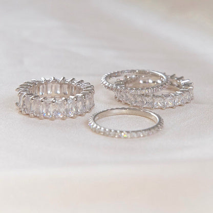 Baguette Cubic Zirconia Eternity Ring | 18K White Gold-Plated