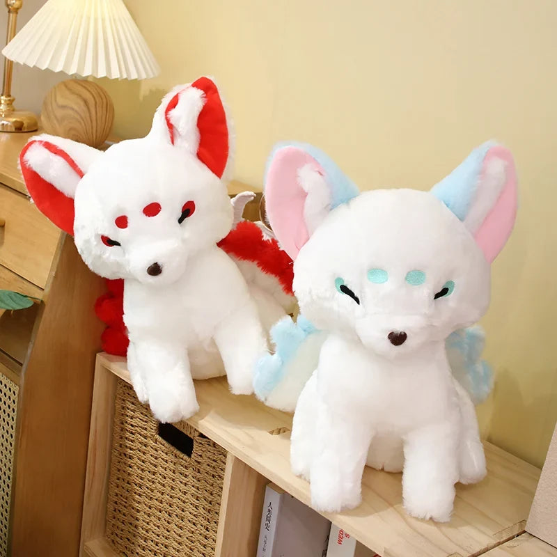 Kawaii Kitsune Fox Plushie – Mystical Japanese Fox Stuffed Animal | Red & Blue | 38cm