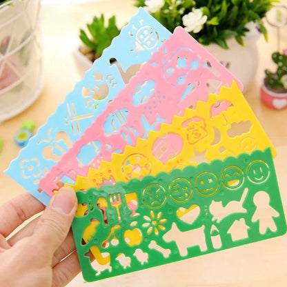 Kids plastic drawing template boards set with colorful animal and icon cutouts