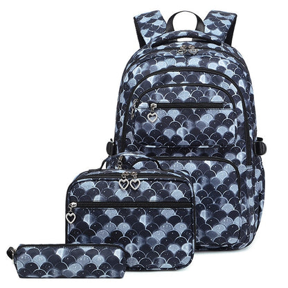 Kawaii Mermaid Backpack Set – 3-Piece Set with Backpack, Pencil Case & Lunch Bag | Mermaid Scale Design | Pink, Purple, Blue & Black